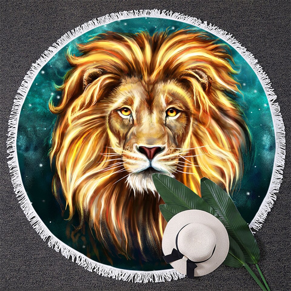 Blessliving mannelijke leeuw strandlaken ronde artistieke microvezel handdoek wilde dieren badhanddoek yin en yang strandmat playa toalla