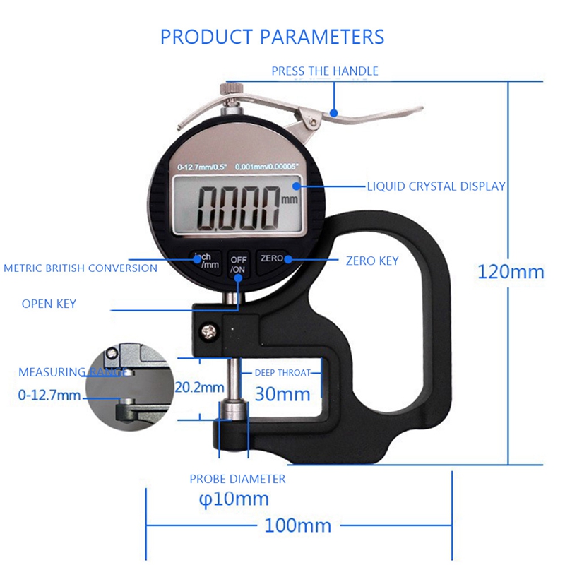 0.001mm Electronic Thickness Gauge 12.7 mm Digital Micrometer Thickness Meter Thickness Tester RS232 Data Output