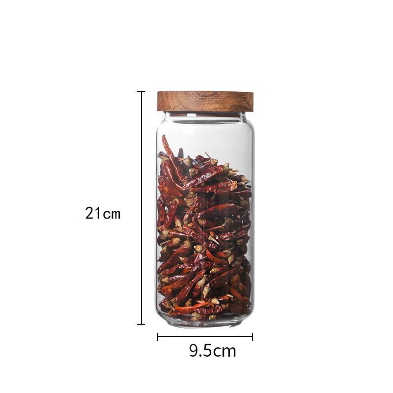 Frascos de vidrio sellados con tapas de bambú para café, Navidad, dulces, galletas, botellas de almacenamiento a prueba de humedad, recipientes de vidrio resistentes al calor: 9.5x21cm