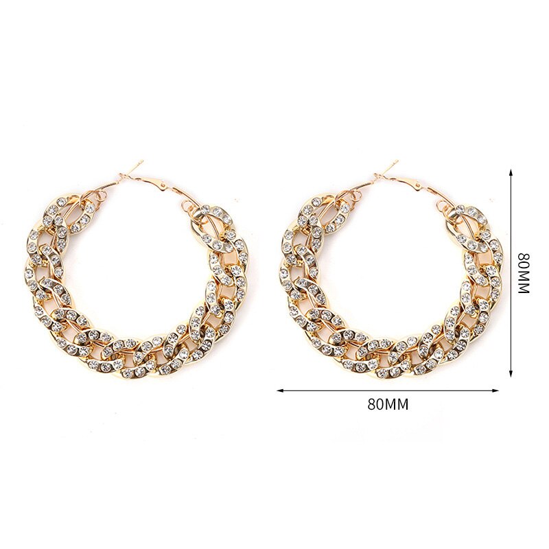 Punk Gold Color Big Round Metal Hoop Earring Circle Linked Chain Large Hoop Earrings for Women Party Nightclub Jewelry: 8cm Gold