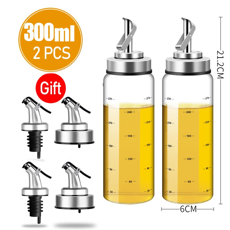 Olijfolie Dispenser Rvs Olie Fles Automatische Open/Close Eetbare Olie Fles Loodvrij Glas Kruiden Fles: 300ML 2pcs