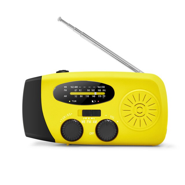 Solar Emergency NOAA Weather Radio Dynamo Self Powered AM FM WB Radios 3 LED Flashlight 1000mAh Smart Phone Charger Power Bank: yellow