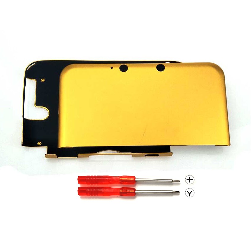 YuXi Aluminum Hard Metal Box Protective Shell Front + Back Cover Case For Nintend 3DS XL LL with screwdrivers Repair Tool: Gold