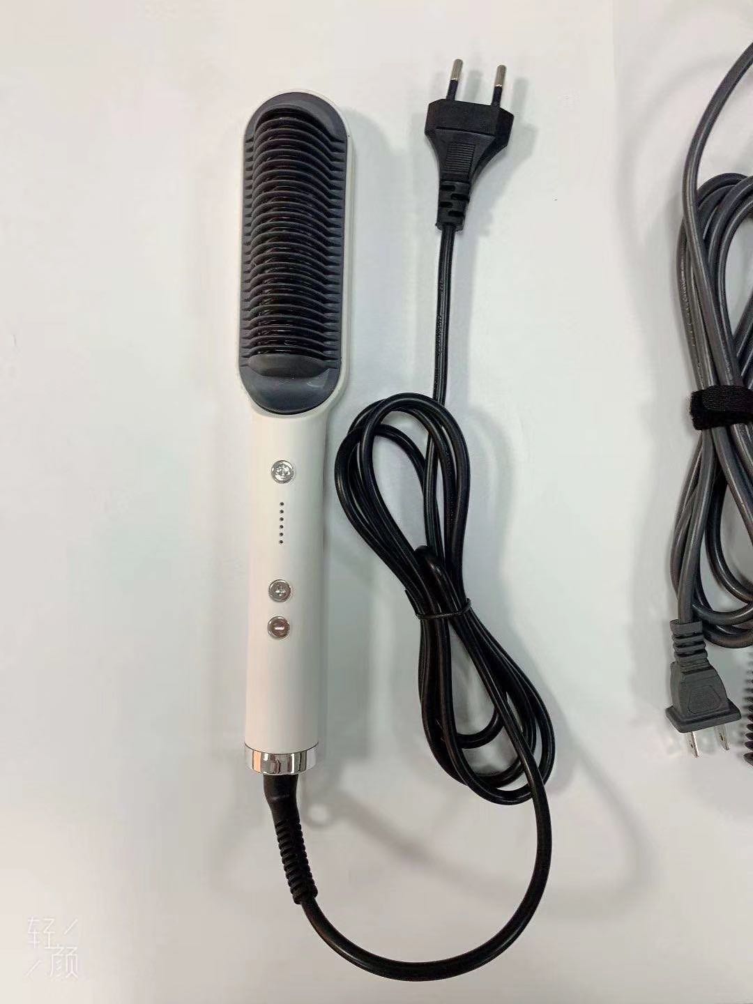 Hair Straightener Straightening Brush Heating Comb Hair Straight Styler Corrugation Curling Hair Curler Comb: White / US