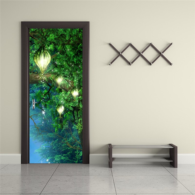 3D Dream Green Forest Landscape Door Sticker Living Room Kids Room PVC Self-Adhesive Waterproof Wallpaper Home Decor Door Decals