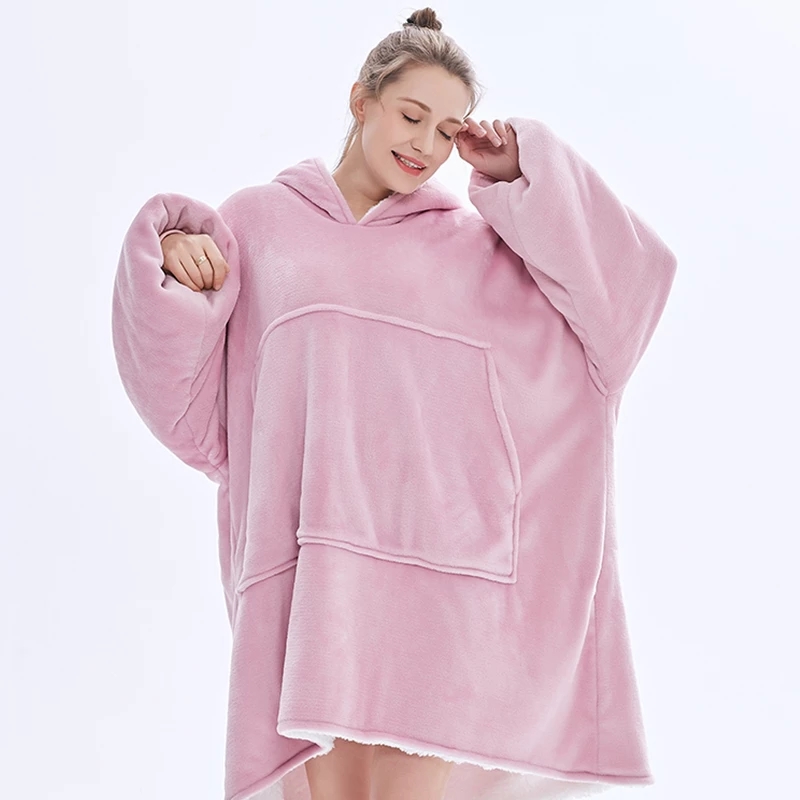 Gruesa Bata Manta Polar Unisex con Capucha para Adultos y Niños, Cálida Sudadera Albornoz con Bolsillo Gigante, Mantas Compensadas para Viajar, el Hogar y Camas