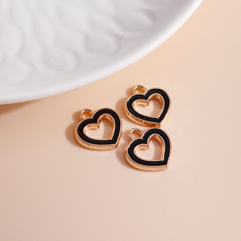 10 Uds. De dijes de corazón esmaltados de 4 colores para accesorios de joyería, abalorios de amor con letras DIY, collares hechos a mano, colgantes, fabricación de pendientes: Color oro puro