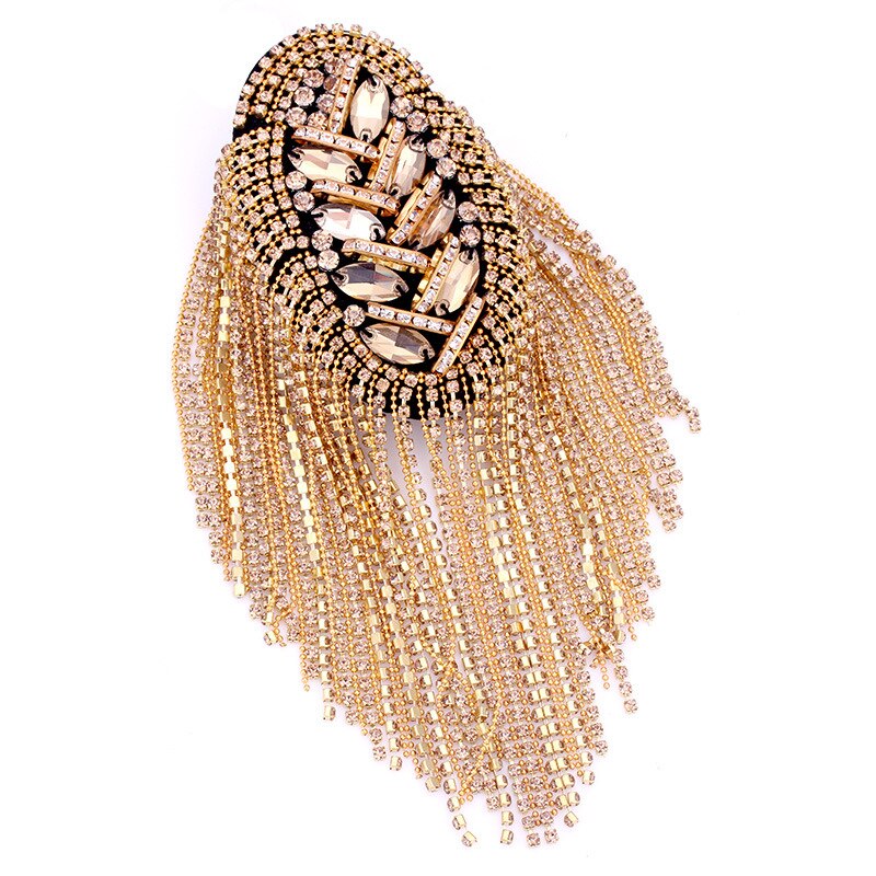 2PCS Gold Strass Schulter Britischen Stil Neue Brosche Band Quaste Niet Epaulet Epaulette Hemd Sänger Compere Bühne Schmuck