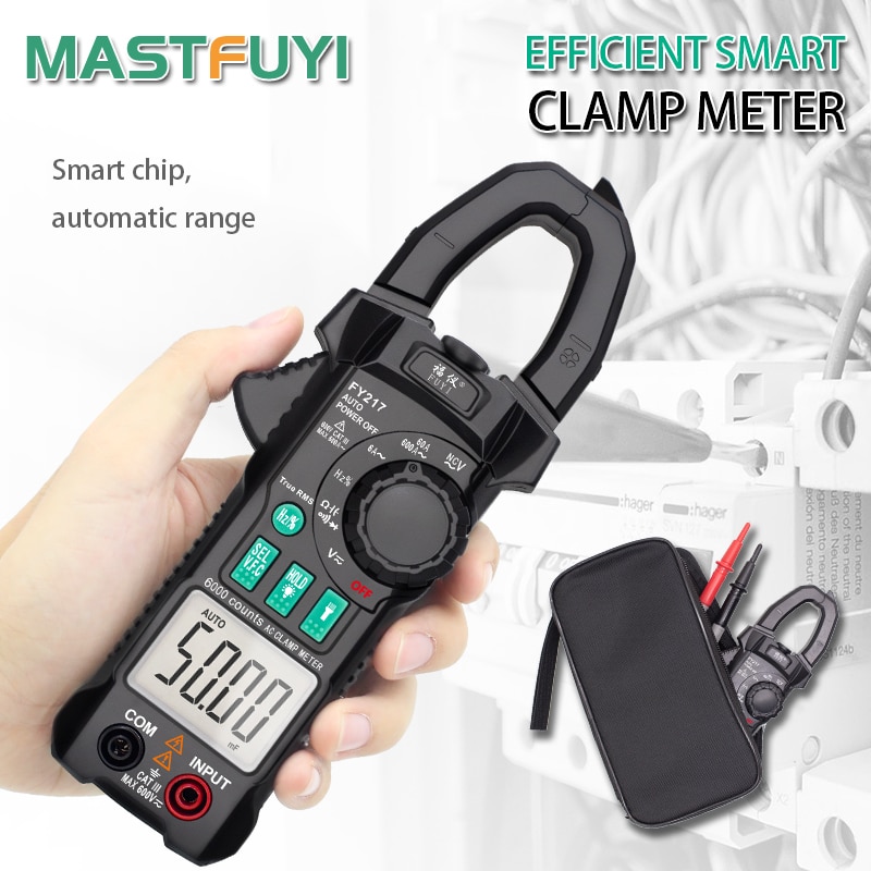 Mastfuyi FY212 / FY217 Digital Clamp Meter 600A AC Current AC/DC Voltage True RMS Auto Range VFD Capacitance NCV Tester Ammeter