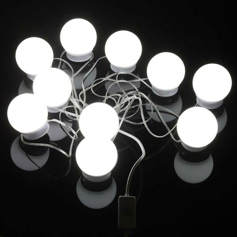 10 X 10W Super Bright Led Bulbs Hollywood Mirror Lights Vanity Makeup Bathroom Dressing Table