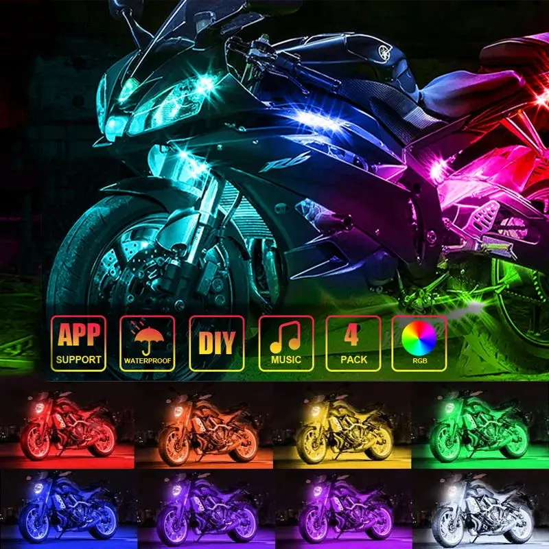 6 in 1 Led Underglow Lights for Motorcycle Glowing Accessories Decorative Lighting RGB Neon Flexible Strip APP Control Backlight