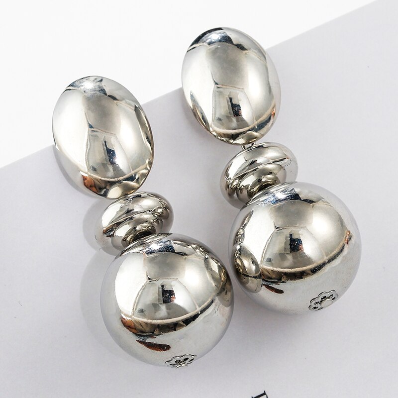 AENSOA Punk Metal Ball Gold Color Big Earrings For Women Girl Statement Earrings Wedding Party Jewelry