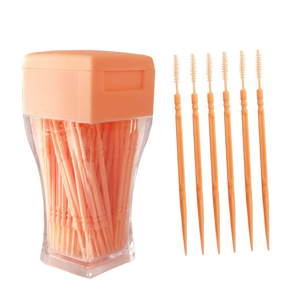 200 Stuks Tandenstoker Borstel Plastic Double-Ended Tandenstokers Tanden Schoonmaken Tool Oral Care Tooth Sticks: Oranje