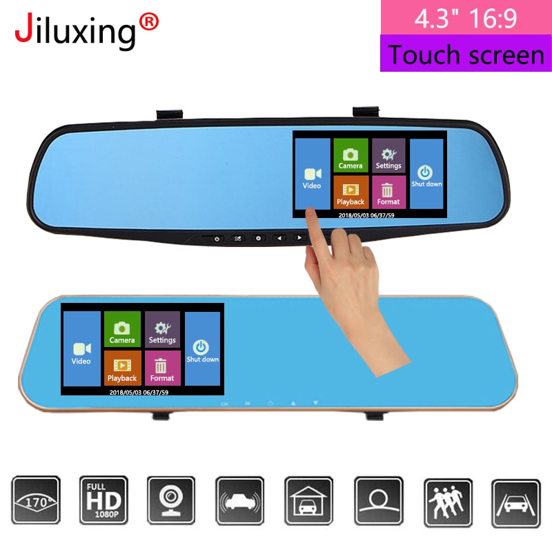 Jiluxing Dash Cam 4.3 ''1080P Auto Dvr Spiegel Dual Lens Video Recorder Parking Monitor Auto Camera Achteruitrijcamera spiegel Auto Registrar