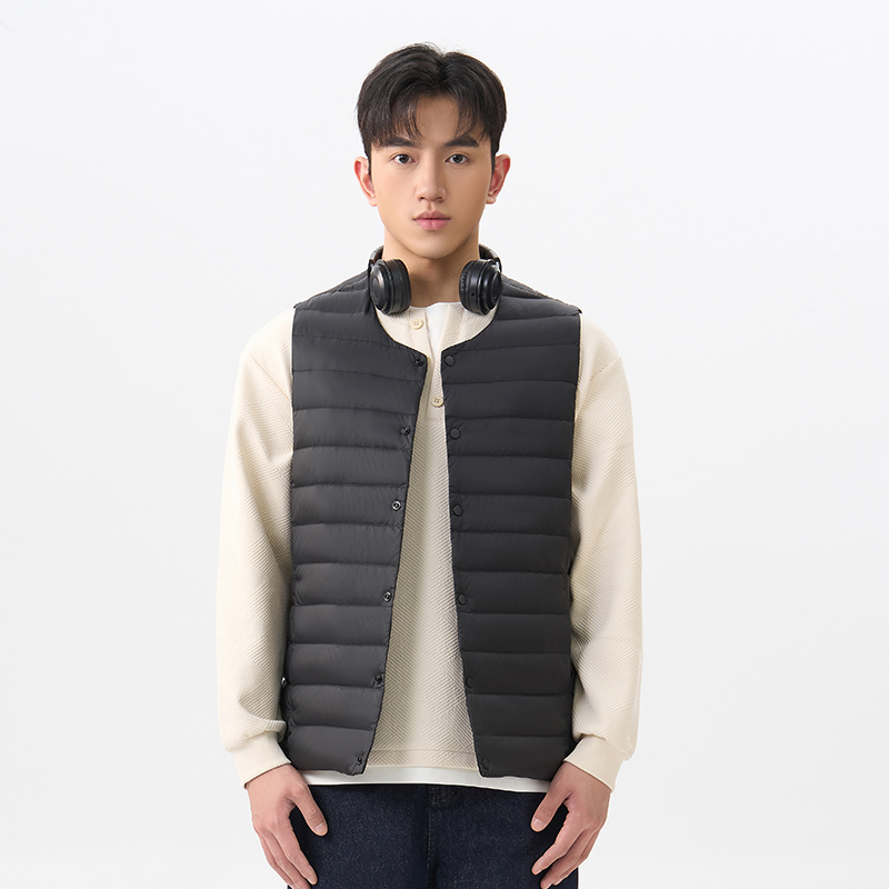 Chericom Men's Lightweight Duck Down Vest Stand Collar Sleeveless Puffer Jacket Solid Color Thermal Layer for Winter Y309955N: XXL