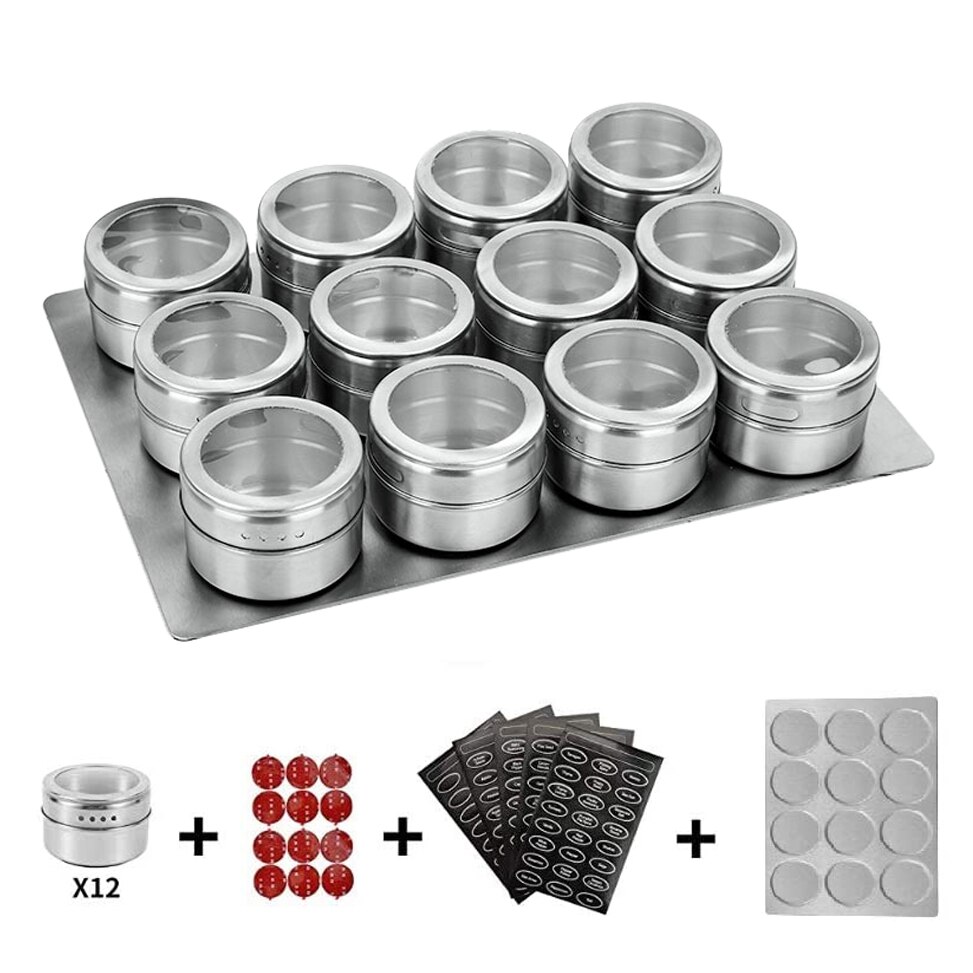 Magnetyczne słoiczki na przyprawy zestawy ze stali nierdzewnej przyprawy organizator, pieprz sitko robić przypraw pojemnik robić przechowywania z przyprawami etykiety robić kuchni: 13 szt