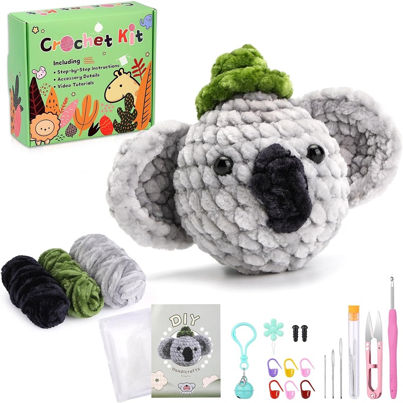Lmdz Anfänger Tiere häkeln Strickset für Erwachsene Schritt-für-Schritt-Video-Tutorials genug Garn Füll haken und Zubehör: Licht Grün