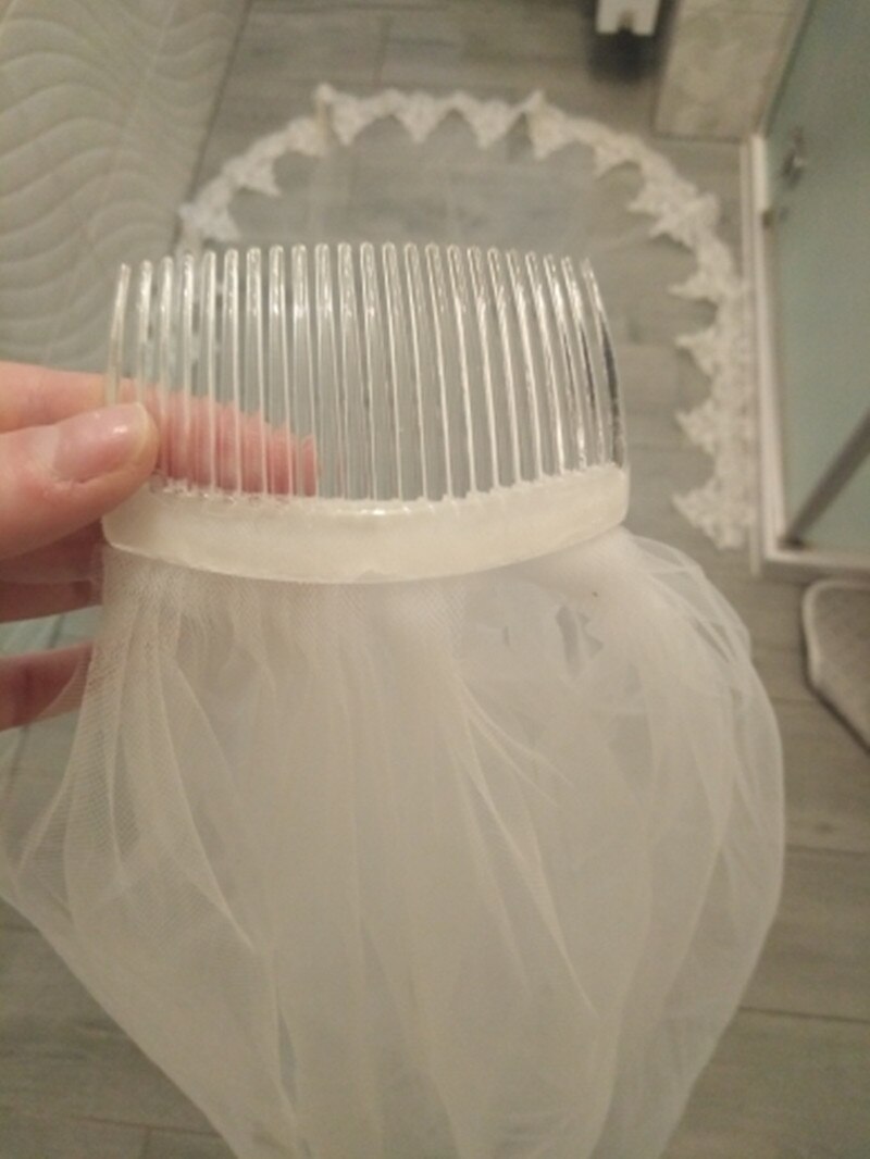 Veu De Noiva Wit Ivoor Elleboog Lengte Sluier Veils Twee Layer Lace Bridal Accessoires Sluier Met Kam Velos De novia