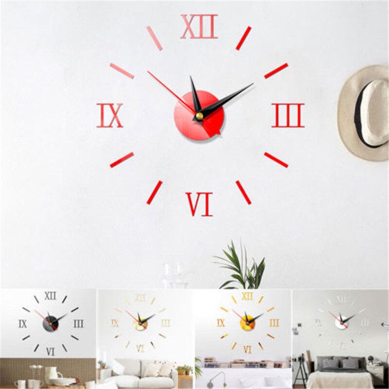 DIY Analoge 3D Spiegel Oppervlak Grote Aantal Wandklok Sticker Moderne Woninginrichting Romeinse wandklok