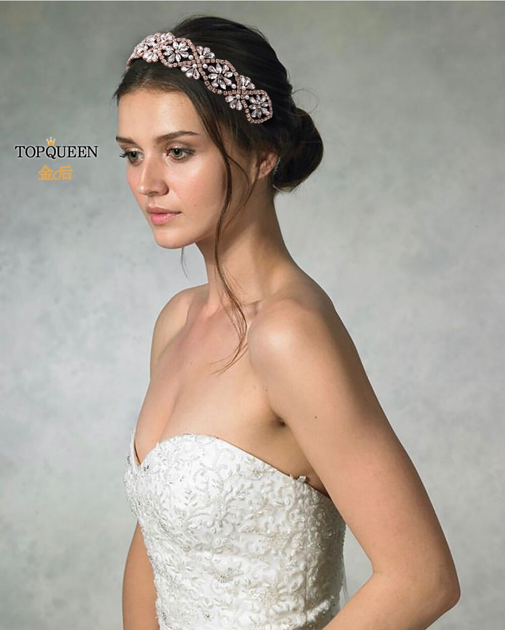 TOPQUEEN S387-FG Luxus Strass Hochzeit Stirnband Stunning Kristall Haar Schmuck Braut Haar Tiara Barock Stirnbänder Headwear