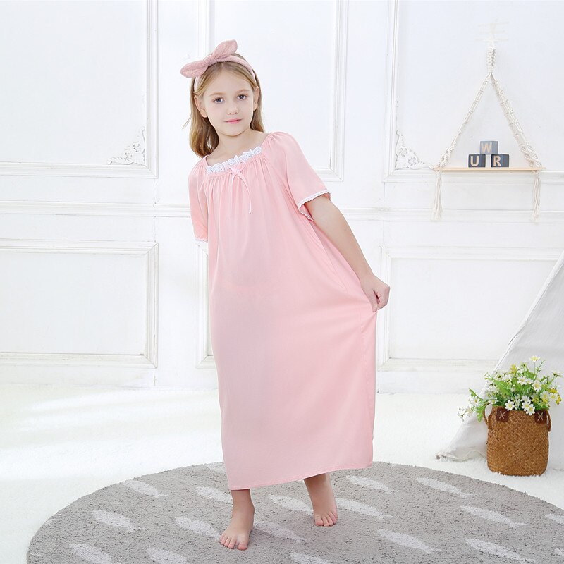 Chemise de nuit longue en coton pour filles, pyjama ample, à manches courtes, printemps-été, pour enfants, Service à domicile,