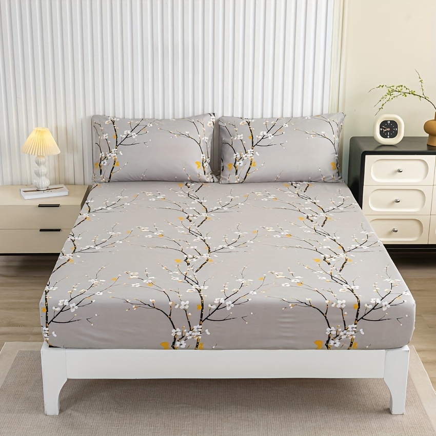 Juego de sábanas ajustadas con estampado de 3 piezas, (1 sábana bajera + 2 fundas de almohada, sin núcleo): Estados Unidos-completo / Gris