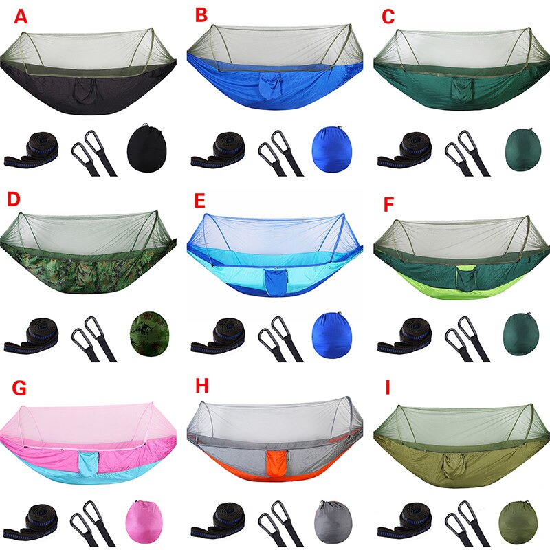 1pcs outdoor camping single double nylon automatic quick-opening hammock with mosquito net S7B0984