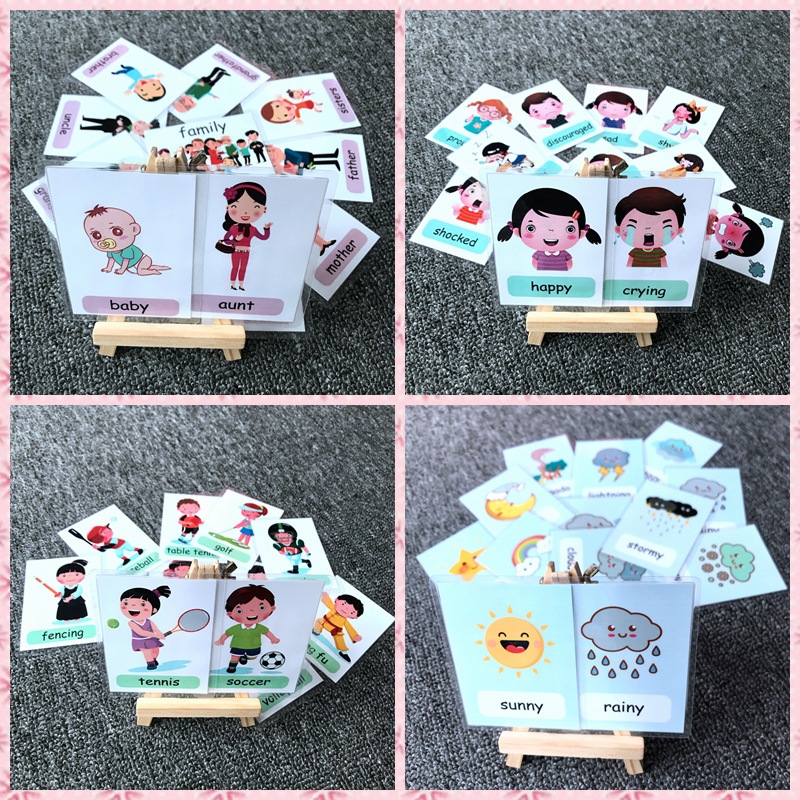 Tarjetas didácticas de aprendizaje de palabras en inglés Montessori para niños, tarjetas educativas tempranas, suministros para el aula, material didáctico para profesores de guardería