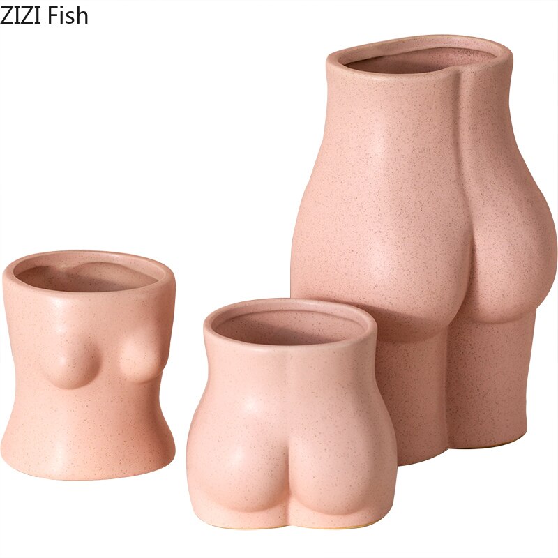 Kroppskunst Bryst statue keramiske vaser porselen blomsterpotte skrivebord dekor dekorasjoner bordplate vase hjem dekorasjon tilbehør moderne