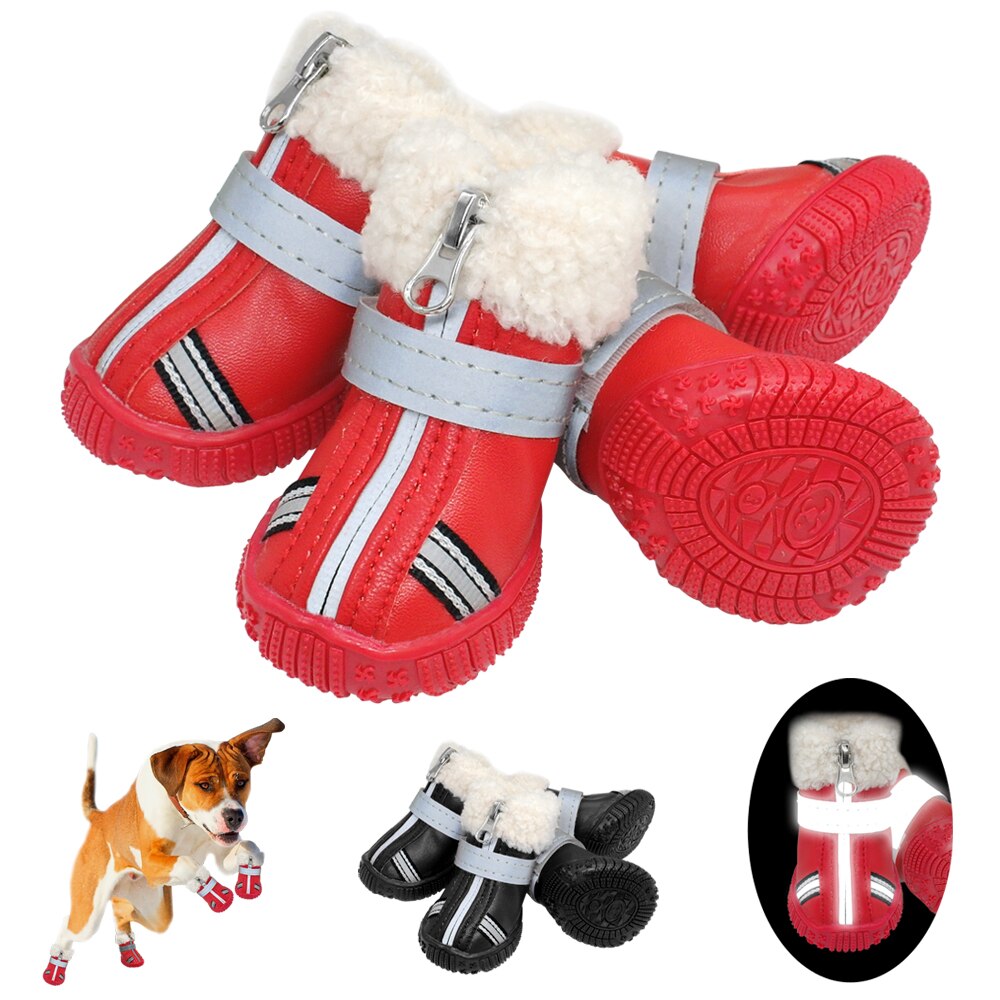 4pcs Waterproof Winter Pet Dog Shoes Anti-slip Rain Snow Boots Footwear  Thick Warm For Small Cats Dogs Puppy Dog Socks Booties