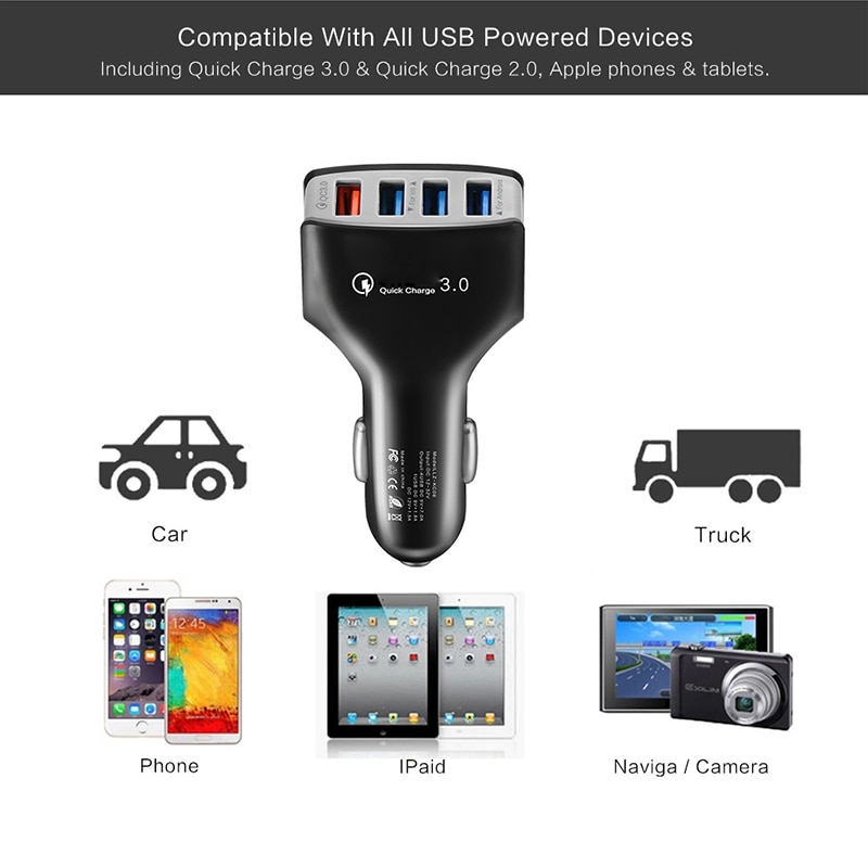 12v usb bil cigarettænderstik opladning til telefon  qc 3.0 hurtigoplader universal biler usb splitter auto mobil opladning