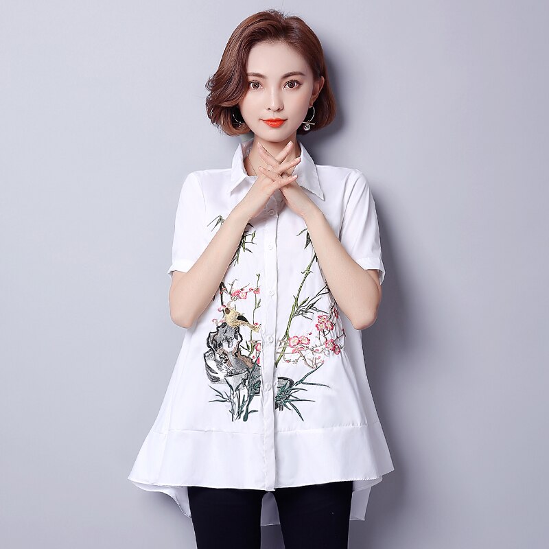 été nouvelle chemise ample revers Code femmes fleur chemise broderie coton maternité chemise