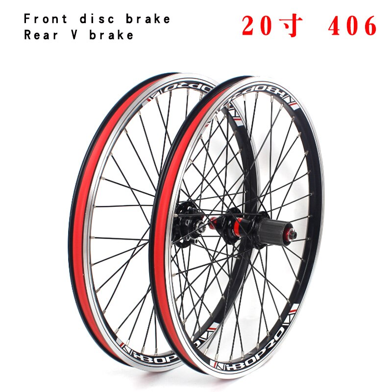 Mountain bike wheel set 20 inch 406 451 V brake disc brake double layer aluminum alloy 2 bearing 7-10 speed 32 hole wheel set