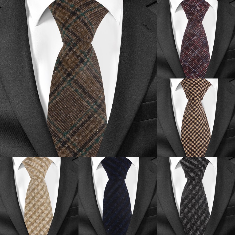 Uld slips tynd uld slips til mænd dragter herre plaid stribet hals slips til forretningskravater 7cm bredde brudgom slips