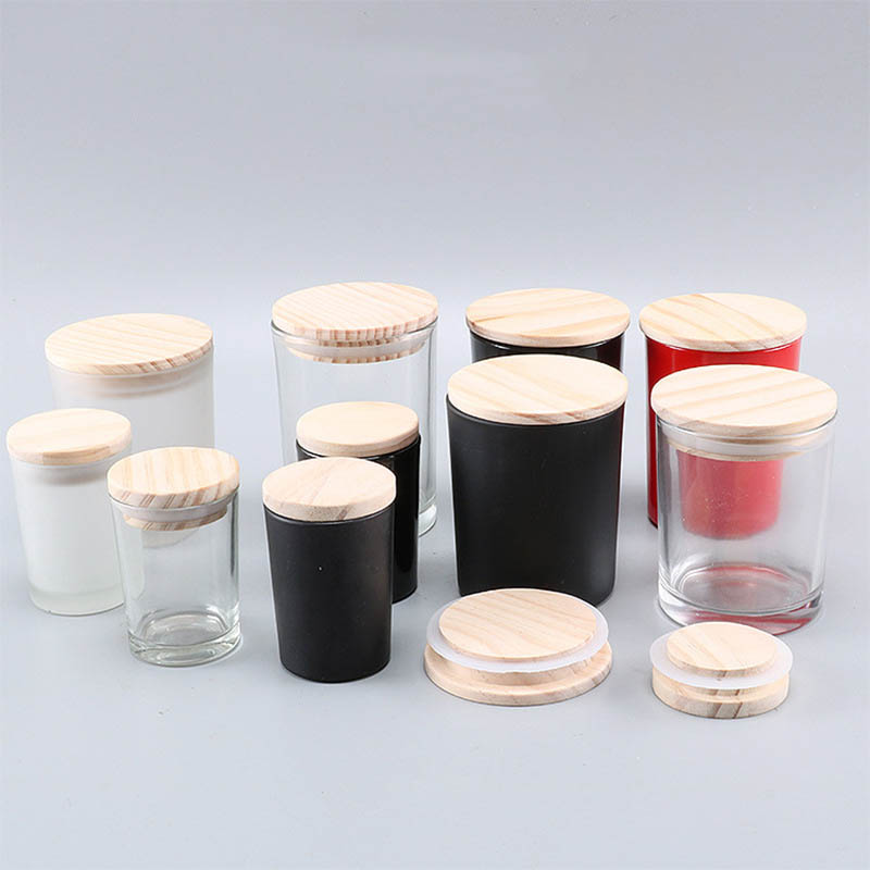 Transparente Glas Kerze Tasse mit Holz Deckel matt schwarz Wachs Container Kerzenhalter Heimat Dekor Aromatherapie, der DIY Kerzen Gläser