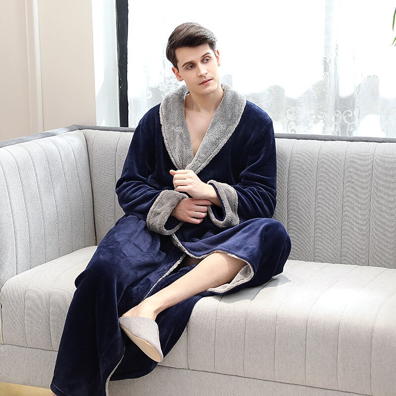 Flannel couple nightgown cross-section coral fleece men's long thick bathrobe bathrobe men robe bath robe bathrobe men