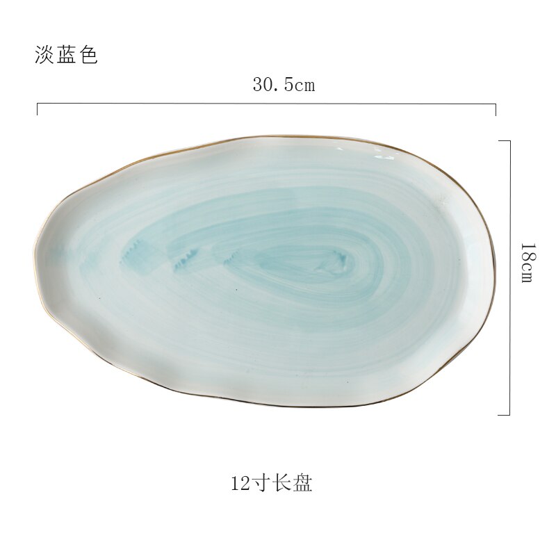 European Style Gold Rim Spot Ceramic Plate Rice Dish Fish Dish Steak Dish Western Dish Dessert Plate Tableware Set Decoration: 12 inch blue