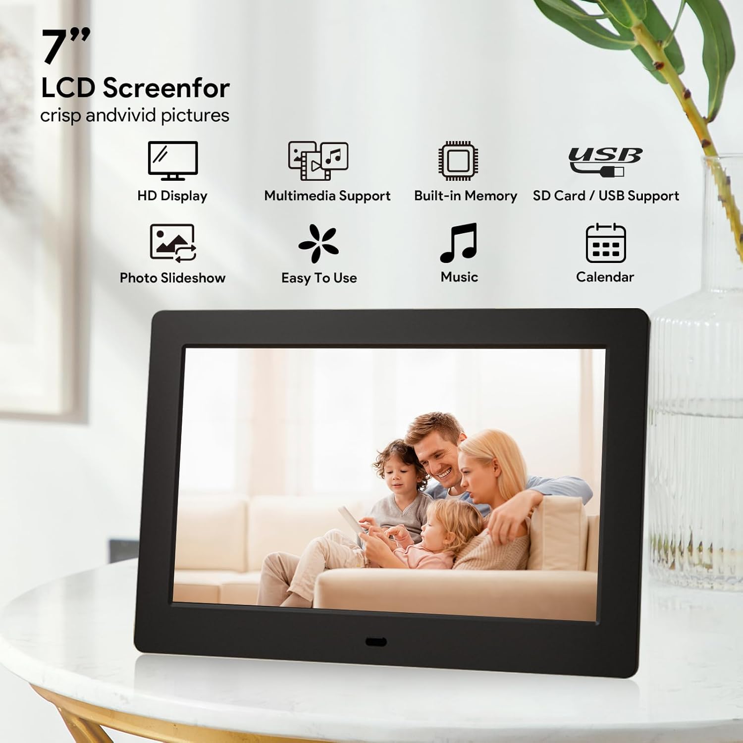7 Inch Digital Picture Frame, HD IPS Displays Photo Frames with Remote Control,Using USB or SD to Play Photos/Videos/Music