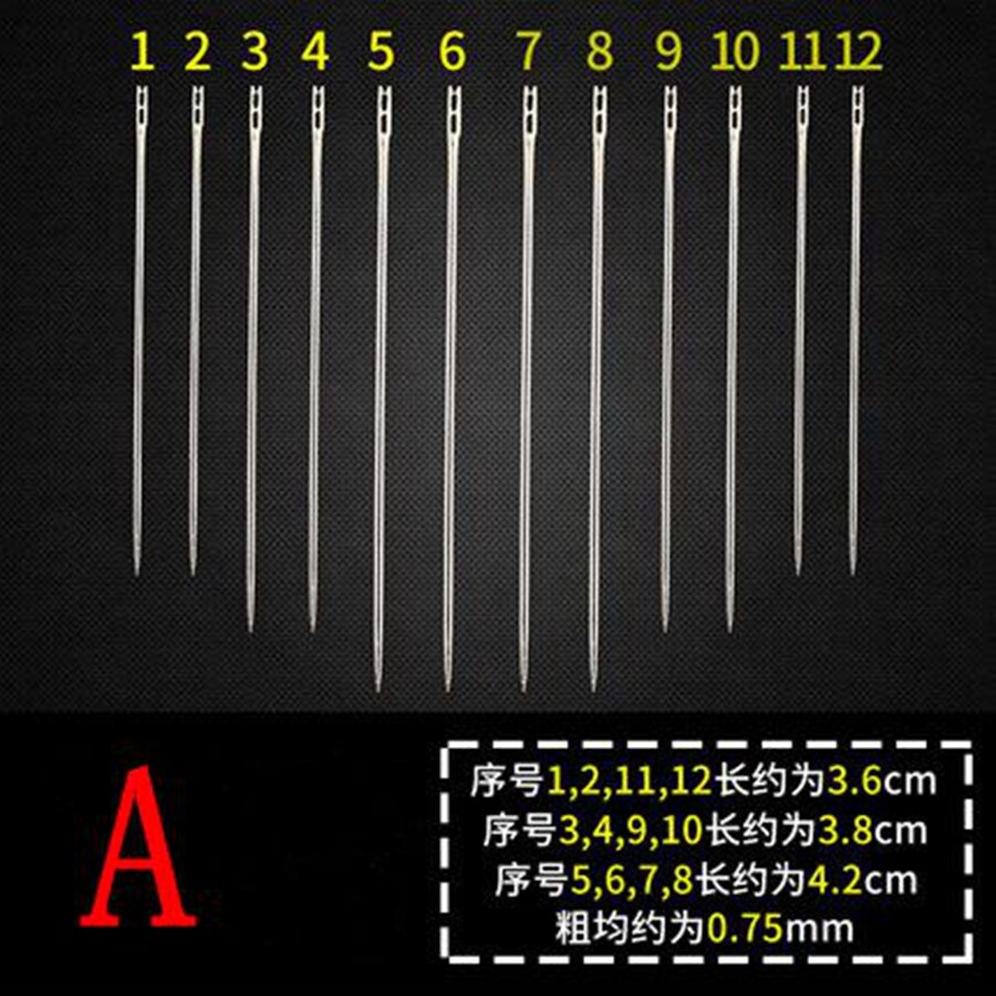 12pcs/lot Self Threading Needles Easy To Use Hand Tool Art Craft For Old Man Repair Stitch DIY Sewing Needle Blind Assorted Doub: A