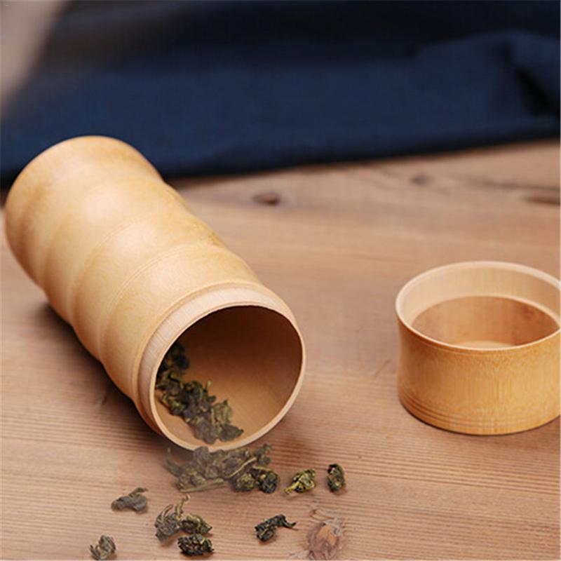 Natural Bamboo Tea Can Tea Canister Storage Boxes Travel Sealed Portable Tea Coffee Container Small Jar Caddy Organizer