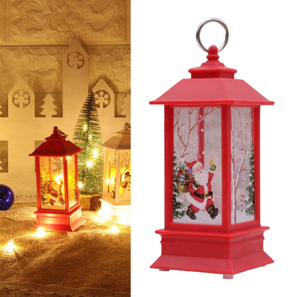 Latarnia bożonarodzeniowa doprowadziło świąteczna lampa wisząca wiatrowa dekoracyjna latarnia świecznik dekoracja na biurko (czerwony mikołaj): Default Title