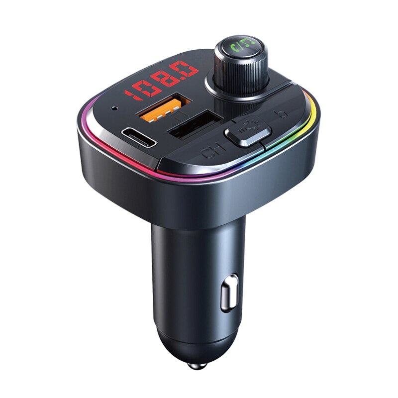 Bluetooth 5.0 fm sender  qc3.0 pd hurtig usb oplader adapter trådløs bil  mp3 spiller håndfri bilsæt med farverige lys
