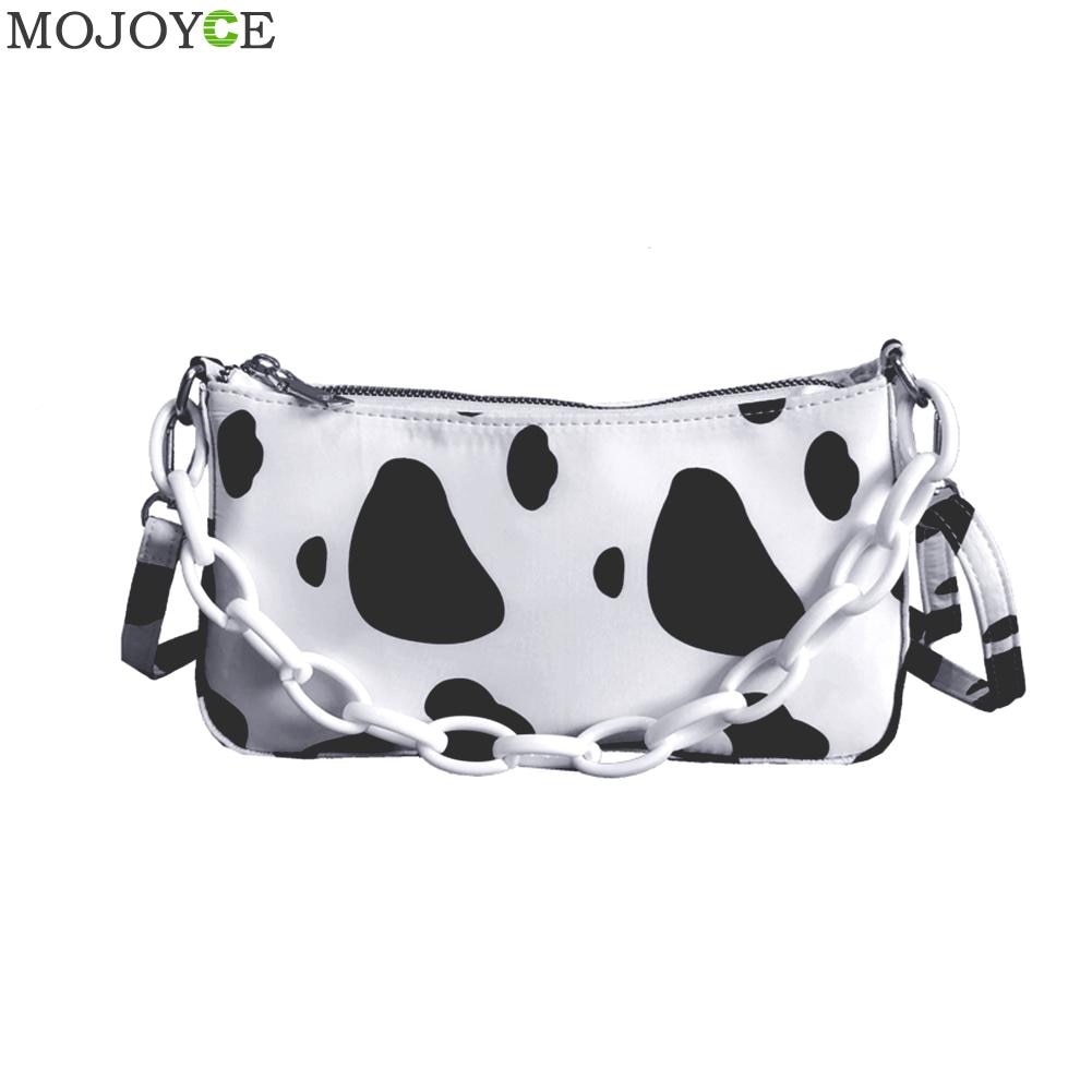Dames schoudertassen met koeienprint, dames oxford handtas, handtassen met ketting, dames klassieke schoudertassen