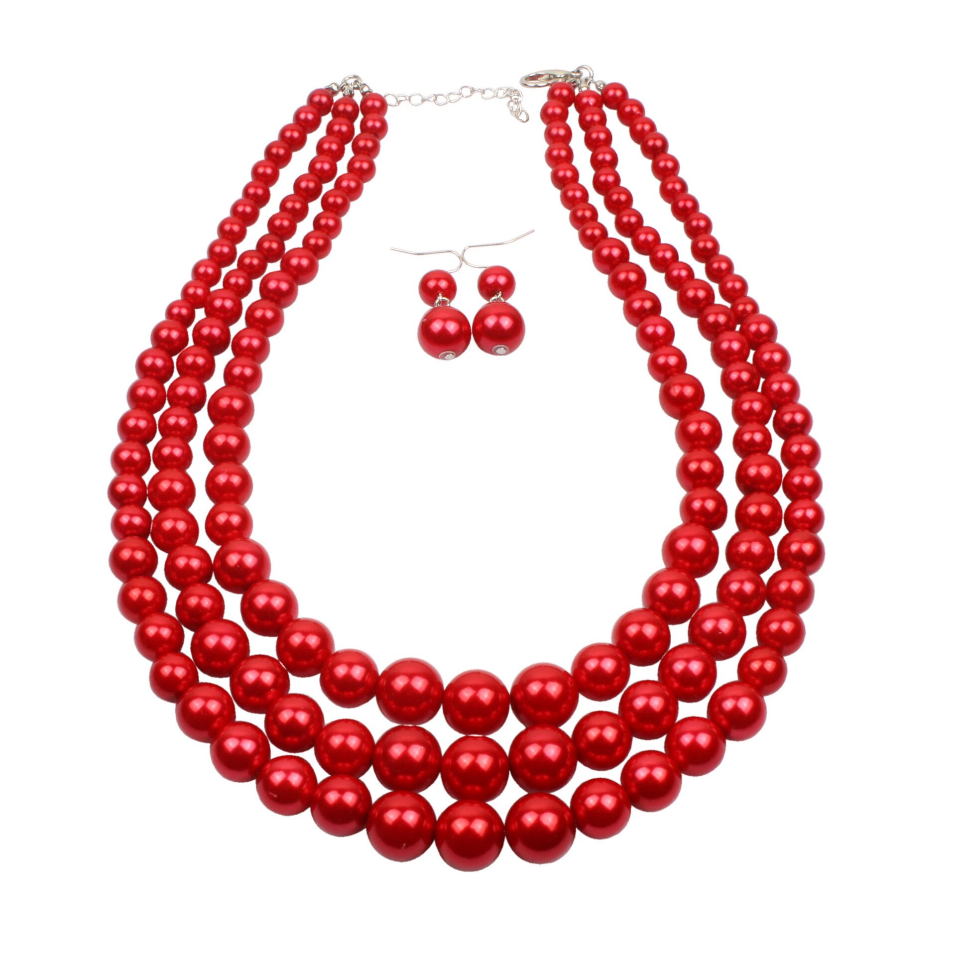 Handmade pearl fashionable and exaggerated in Europe and America lady's pearl string clavicle multi-layer Necklace: Red