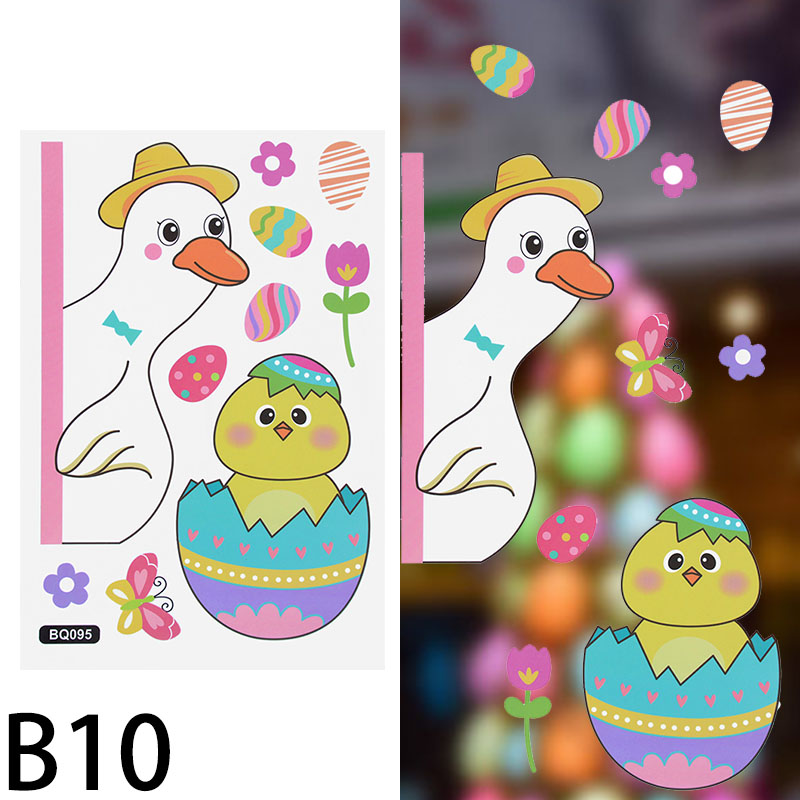 Pegatina de ventana de conejo de Pascua para decoración del hogar, Adhesivo de pared de huevo colorido, bonito pollo, conejo, suministros de de Primavera y Pascua: B10