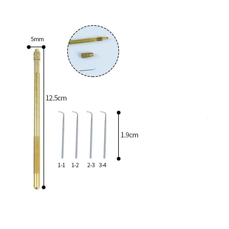5 Pcs/Set Ventilating Needle For Making Lace Frontal Golden DIY Lace Wig Needles With Copper Handle