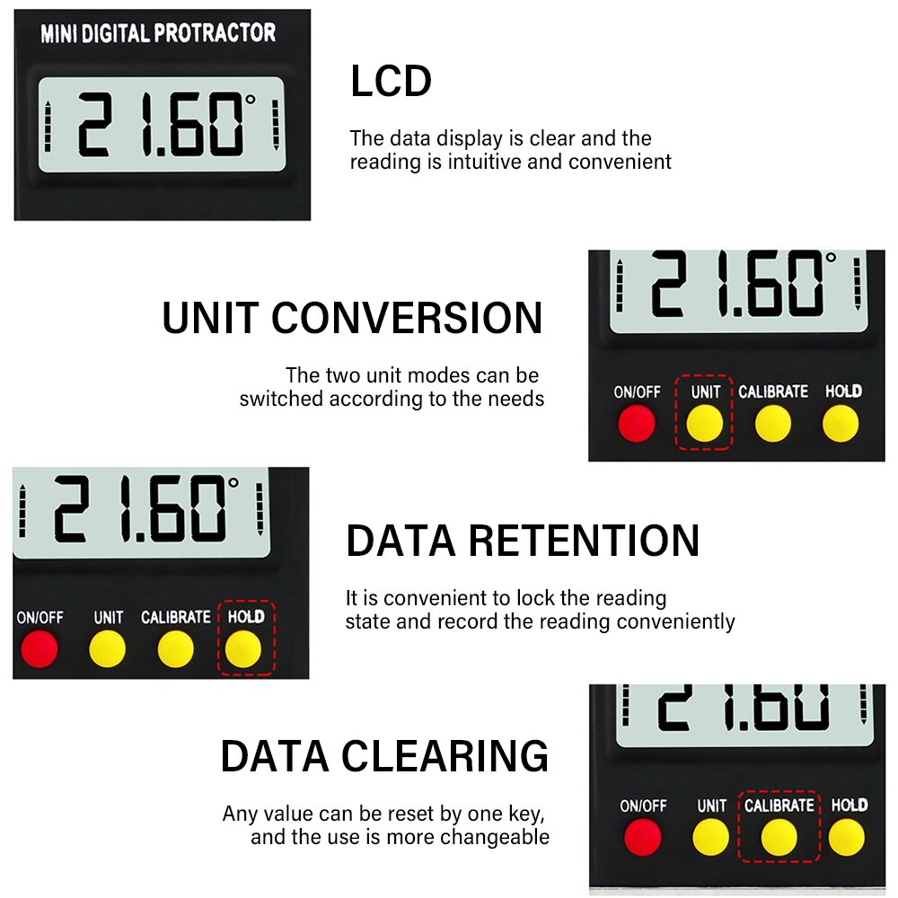 360 Degree Mini Digital Protractor Inclinometer Magnetic Angle Ruler Inclination Box Level Meter Measuring Tools