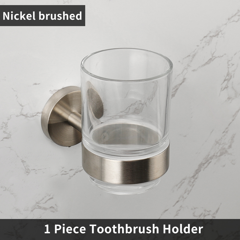 Rose Gold Wall-Mounted Toothbrush Holder with Glass Cup Stainless Steel Bathroom Organizer Brushed Gold Chrome Polished Black: Navy Blue