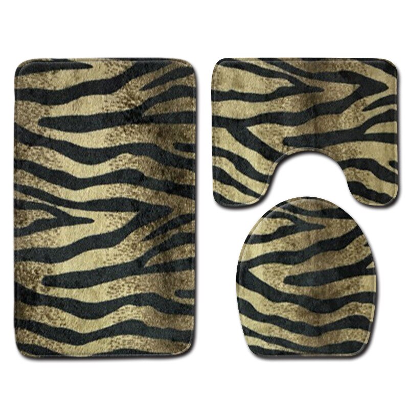 Dyreprint leopardprint tigermønster toilettæppe tredelt badeværelse skridsikkert måttebetræk brusetæpper badeværelsesmåttesæt: C1227-54 / 45 x 75cm