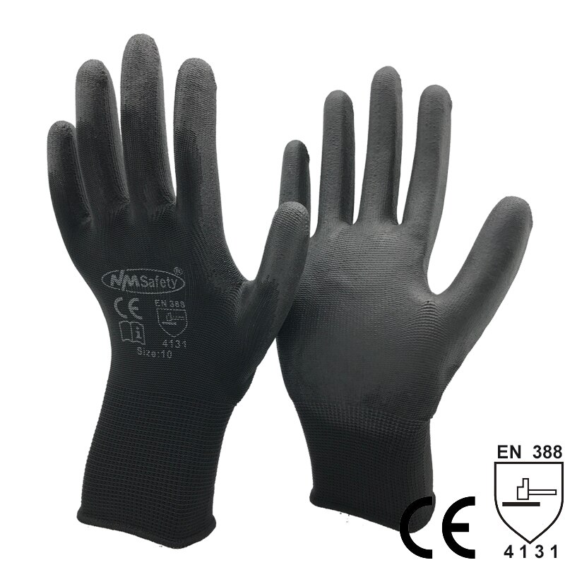 24 Pieces/12 Pairs Mechanic Protective Glove with PU Nitrile Rubber Coated Palm Safety Work Gloves CE 4131X: PU1350 -BLK / XXL